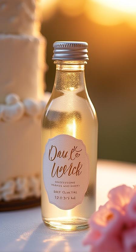Elegant wedding water favors with gold foil labels